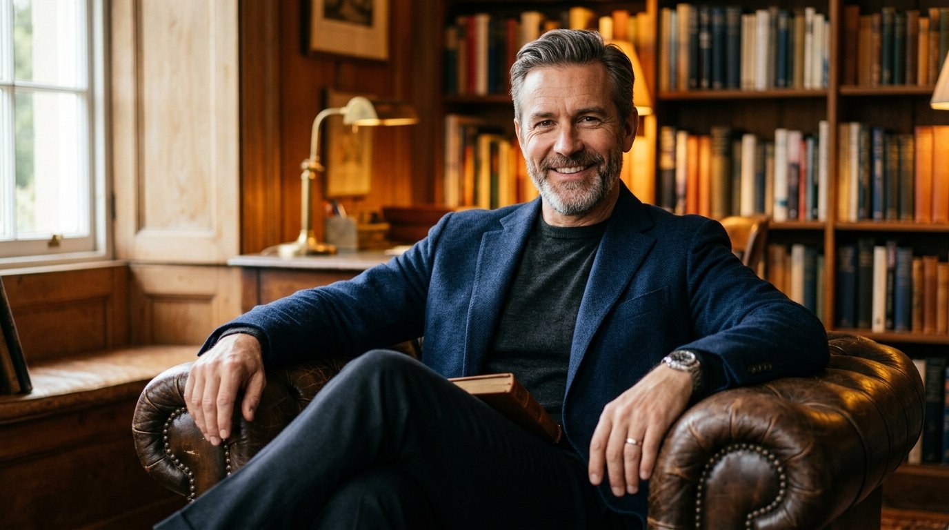 Confident man in his 50s, relaxed and composed